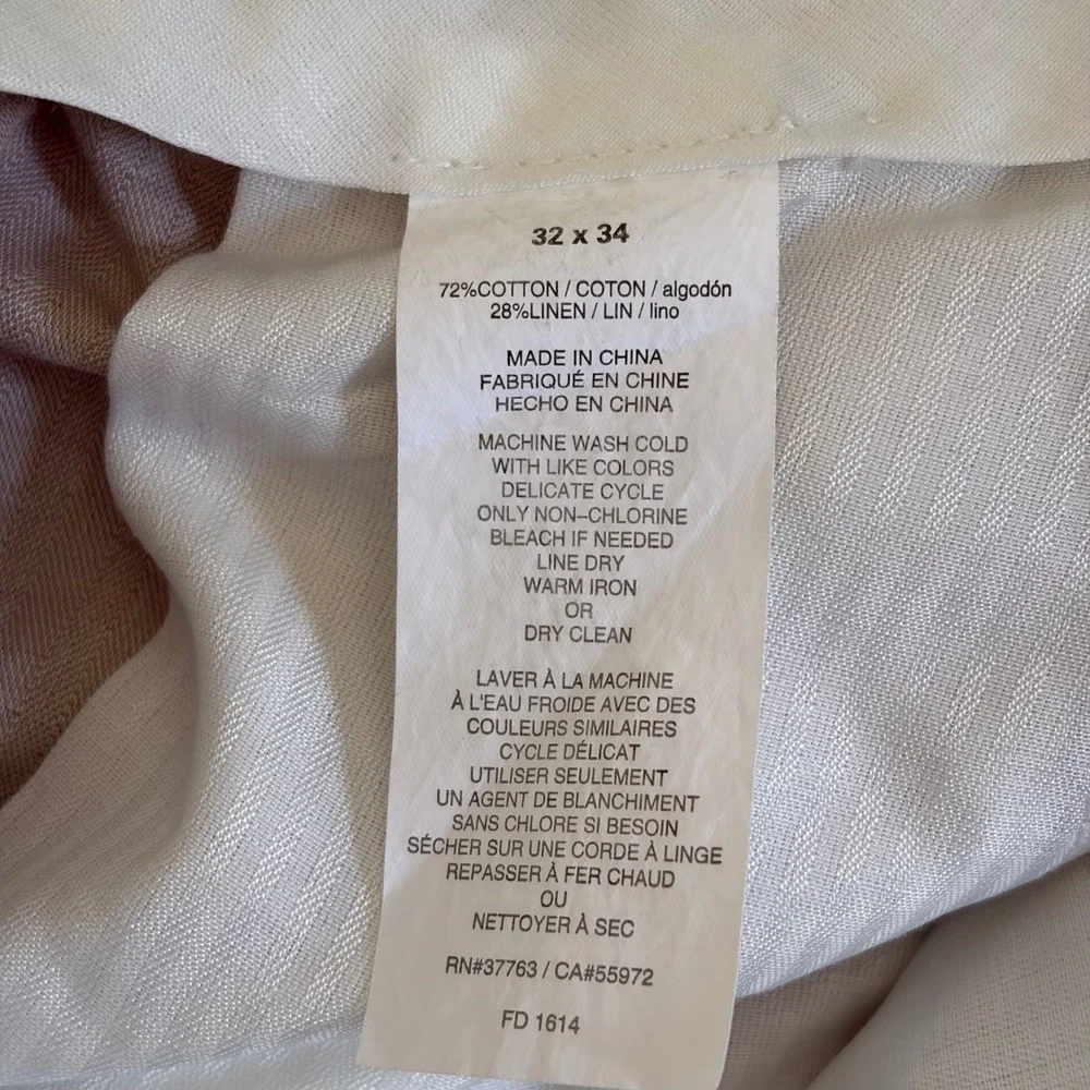 Cubavera Mens 32x34 Khaki Linen Blend Beachcore Flat Front Pants Old Money